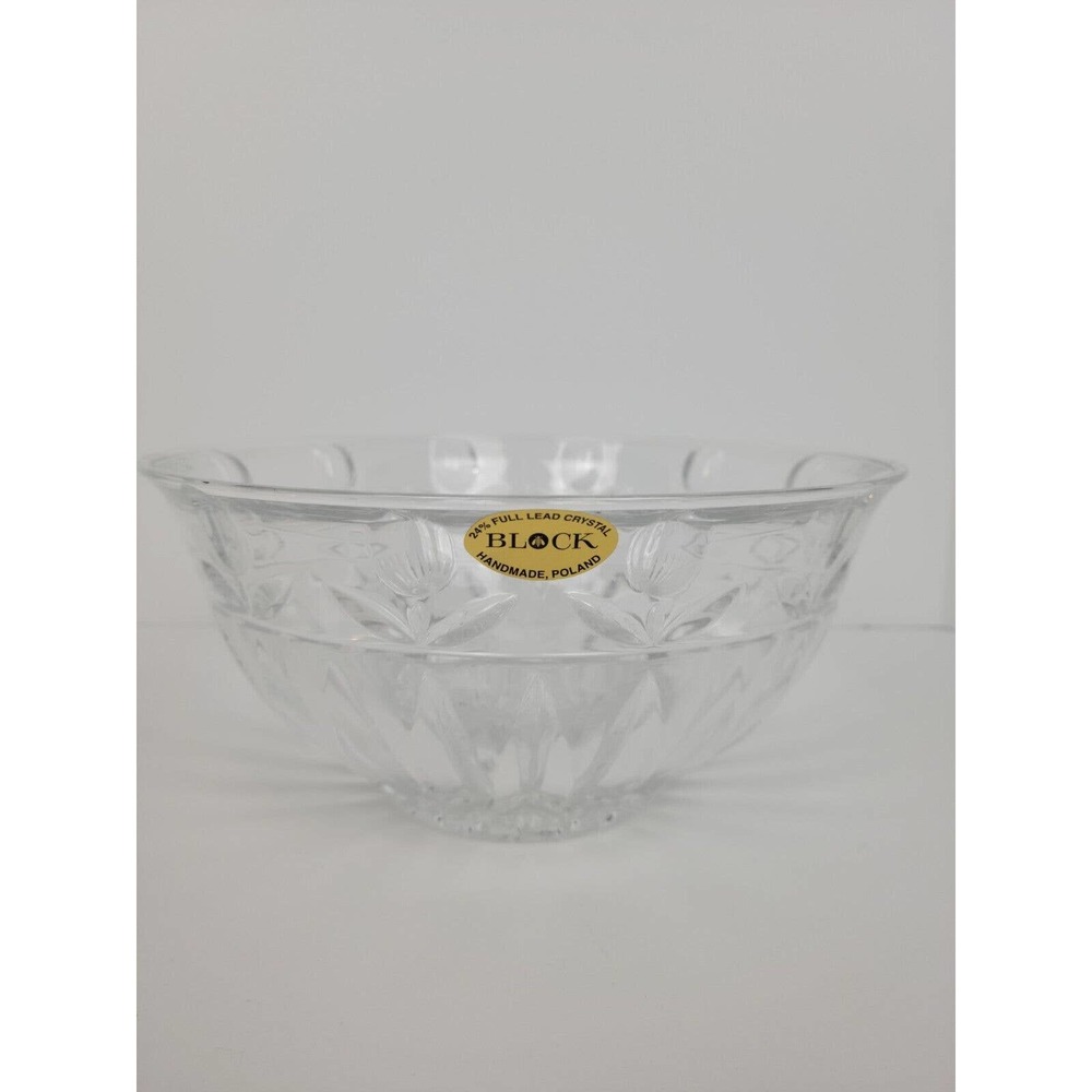 Block 24% Lead Crystal Bowl 9" Clear Tulip Garden Poland Serving Bowl